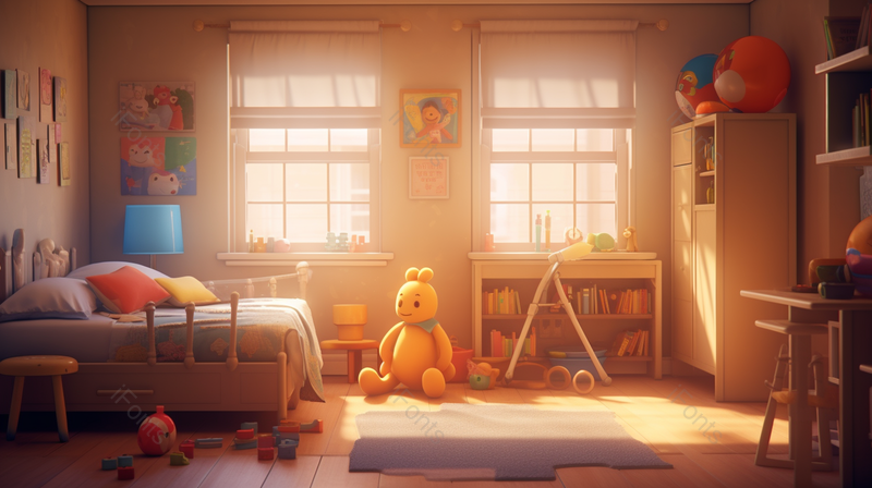 阳光下可爱卡通儿童卧室场景,高清,摄影图,摄影图片,图片大全,摄影图免费下载